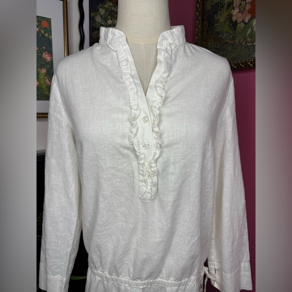 Lilly Pulitzer White Linen Roll Tab Sleeves Tunic Top Sz 6 - Picture 3 of 12
